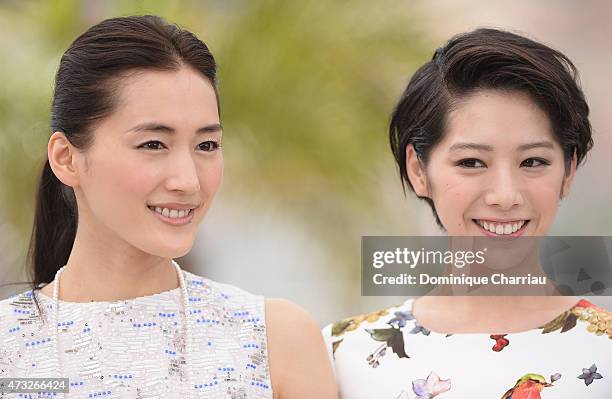 Actresses Haruka Ayase and Kaho attend the "Umimachi Diary" photocall during the 68th annual Cannes Film Festival on May 14, 2015 in Cannes, France.