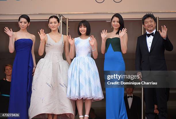 Actresses Kaho, Haruka Ayase, Suzu Hirose, Masami Nagasawa, and director Hirokazu Koreeda attend the "Umimachi Diary" photocall during the 68th...