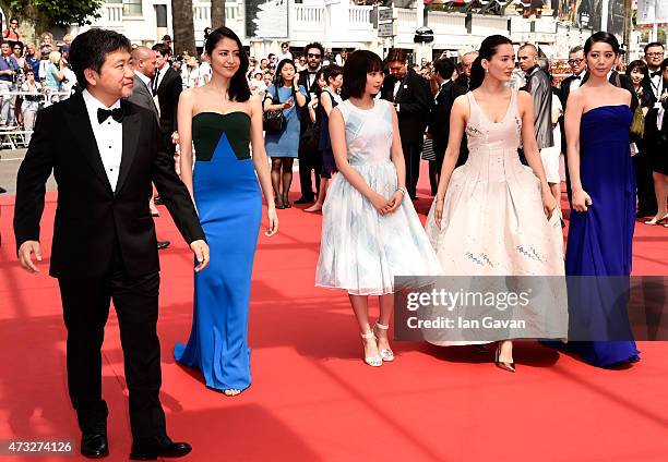 Director Hirokazu Koreeda and actresses Masami Nagasawa, Suzu Hirose, Haruka Ayase and Kaho attend the Premiere of "Umimachi Diary" during the 68th...