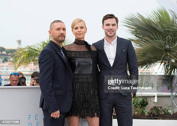 Tom Hardy, Charlize Theron and Nicholas Hoult attend the "Mad Max: Fury Road Photocall Photocall during the 68th annual Cannes Film Festival on May...