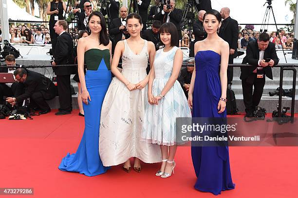 Masami Nagasawa, Haruka Ayase, Suzu Hirose and Kaho attend the "Umimachi Diary" Premiere during the 68th annual Cannes Film Festival on May 14, 2015...