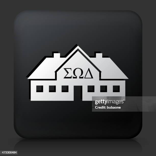 black square button with frat house icon - sorority stock illustrations