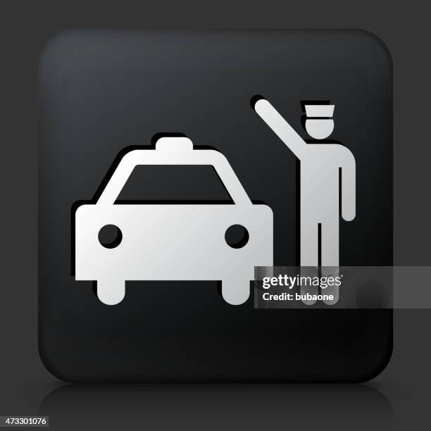 black square button with doorman & taxi - doorman stock illustrations
