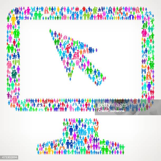 desktop with cursor on vector family pattern background - kid on computer screen stock illustrations