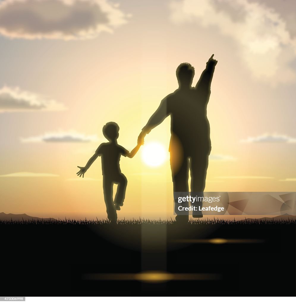 Father's Day background[Father and child in the sunset]