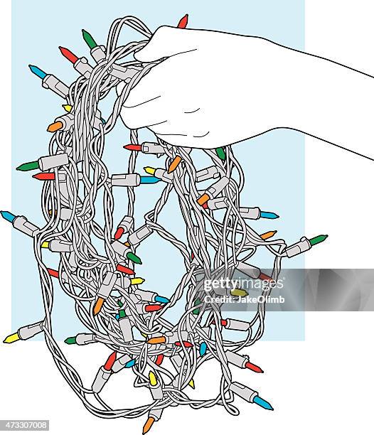 hand holding string of lights line art - christmas light strand white background stock illustrations