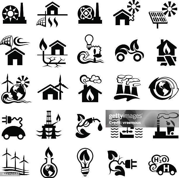 cartoon art icons showing energy conservation ideas - hydraulic fracturing icons stock illustrations