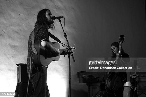 Musician Elvis Perkins and multi-instrumentalist Danielle Aykroyd perform at the Masonic Temple at Hollywood Forever Cemetery on March 13, 2015 in...