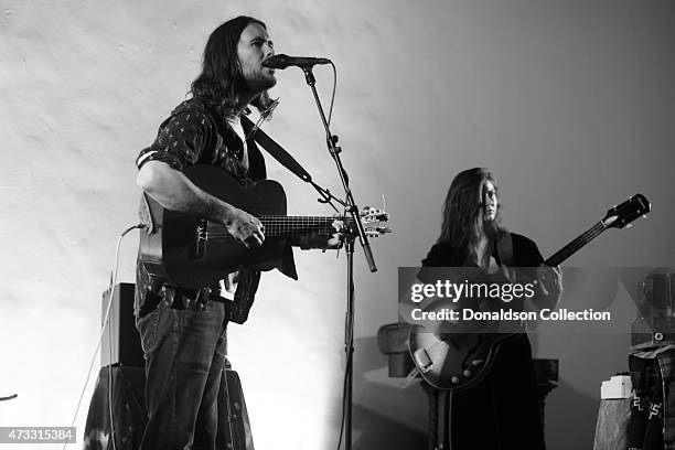 Musician Elvis Perkins and multi-instrumentalist Danielle Aykroyd perform at the Masonic Temple at Hollywood Forever Cemetery on March 13, 2015 in...