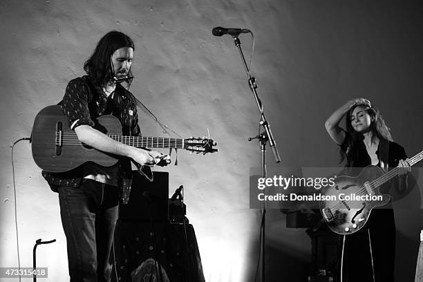 Musician Elvis Perkins and multi-instrumentalist Danielle Aykroyd perform at the Masonic Temple at Hollywood Forever Cemetery on March 13, 2015 in...