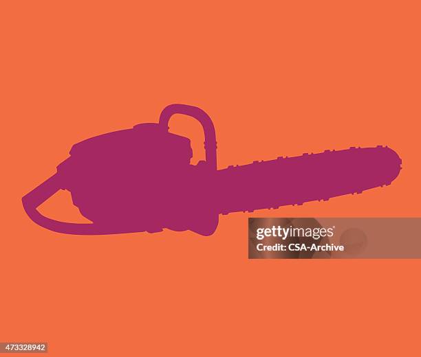 silhouette of chainsaw - chainsaw stock illustrations
