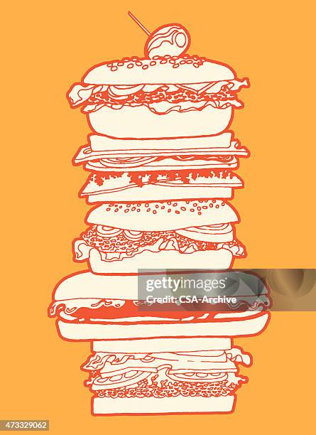 stockillustraties, clipart, cartoons en iconen met big sandwich - deli sandwich