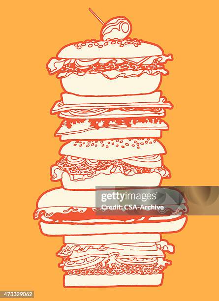 big sandwich - giant cheeseburger stock illustrations