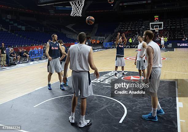 Players of Fenerbahce Ulker Istanbul are seen during the Fenerbahce Ulker Istanbul Practice of Turkish Airlines Euroleague Final Four Madrid 2015 at...