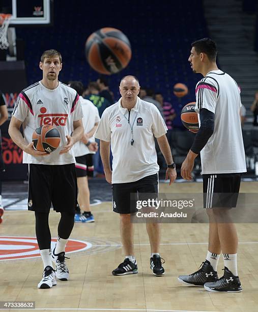 Head coach of Real Madrid Pablo Laso is seen during the Real Madrid Practice of Turkish Airlines Euroleague Final Four Madrid 2015 at Barclaycard...