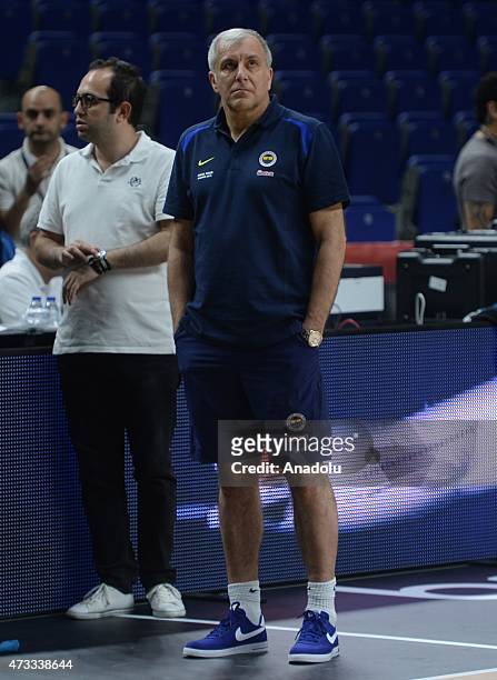 Coach of Fenerbahce Ulker Istanbul Zeljko Obradovic is seen during the Fenerbahce Ulker Istanbul Practice of Turkish Airlines Euroleague Final Four...