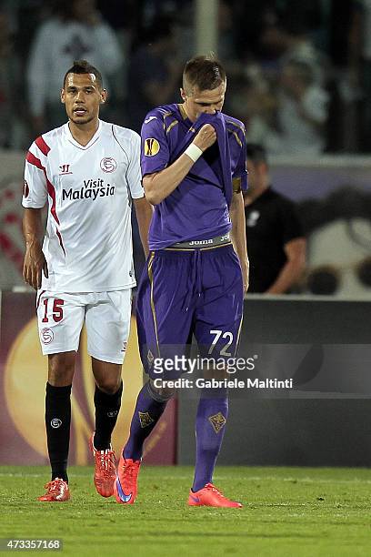 Josip Ilicic of ACF Fiorentina shows his dejection during the UEFA Europa League Semi Final match between ACF Fiorentina and FC Sevilla on May 14,...