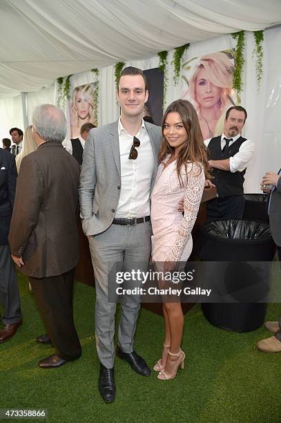 Cooper Hefner and actress Scarlett Byrne attend Playboys 2015 Playmate of the Year Ceremony at the Playboy Mansion on May 14, 2015 in Los Angeles,...