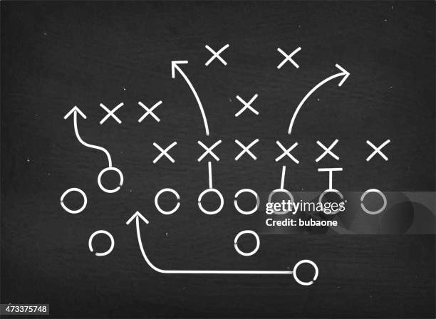 american football touchdown strategy diagram on chalkboard - xes club stock illustrations