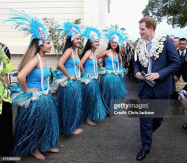 Prince Harry meets Cook Island Dancers at Southern Cross School Campus on May 15, 2015 in Auckland, New Zealand. Prince Harry is in New Zealand from...