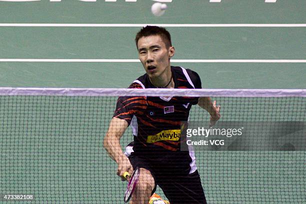 Lee Chong Wei of Malaysia competes against Son Wan Ho of South Korea during men's singles quarter-final match on day five of 2015 Sudirman Cup BWF...