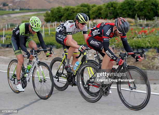 Danilo Wyss of Switzerland riding for BMC Racing leads the remaining members of the breakaway Alex Howe of the United States riding for Team...