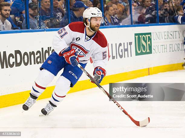 David Desharnais of the Montreal Canadiens against the Tampa Bay Lightning in Game Four of the Eastern Conference Semifinals during the 2015 NHL...