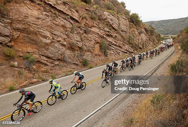 The peloton climbs away from Lake Casitas during stage five of the 2015 Amgen Tour of California from Santa Barbara to Santa Clarita on May 14, 2015...