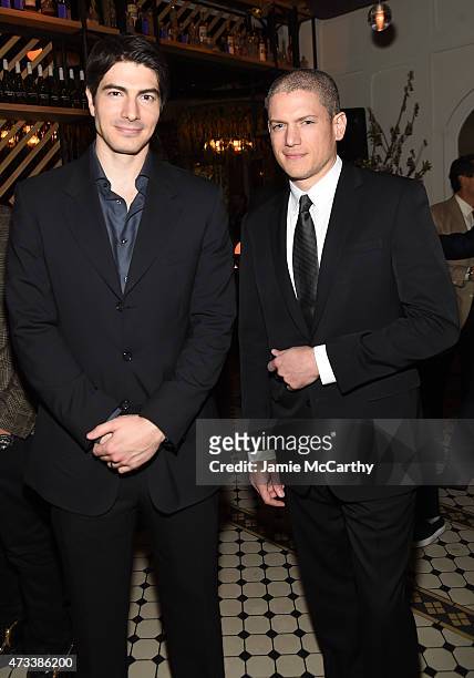 Actors Brandon Routh and Wentworth Miller attend the CW Network's 2015 Upfront party at Park Avenue Spring on May 14, 2015 in New York City.
