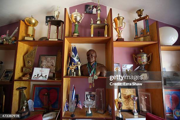 Collection of boxing memorabilia that has been collected by Flix Savn that he keeps at his home on May 10, 2015 in Havana, Cuba. Flix Savn is one...