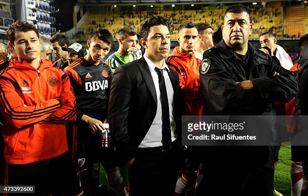 Marcelo Gallardo head coach of River Plate looks on after a second leg match between Boca Juniors and River Plate as part of round of sixteen of Copa...