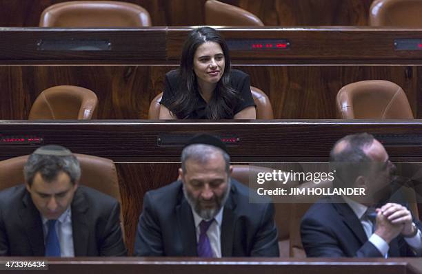 Ayelet Shaked , looks on before being sworn-in Justice Minister as Israel 34th government won a vote of confidence during a parliament session on May...