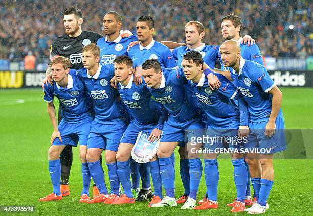 Dnipro's players pose during the UEFA Europa League semi-final second leg football match between FC Dnipro and SSC Napoli in Kiev on May 14, 2015....