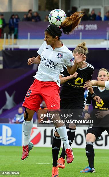 Paris Saint-Germain's Shirley Cruz Trana heads the ball during the UEFA Champions League women football final match Paris Saint-Germain vs 1 FFC...