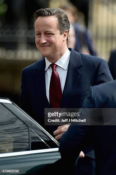 British Prime Minster David Cameron leaves Bute House following a meeting with Scottish First Minister and leader of the SNP Nicola Sturgeon on May...