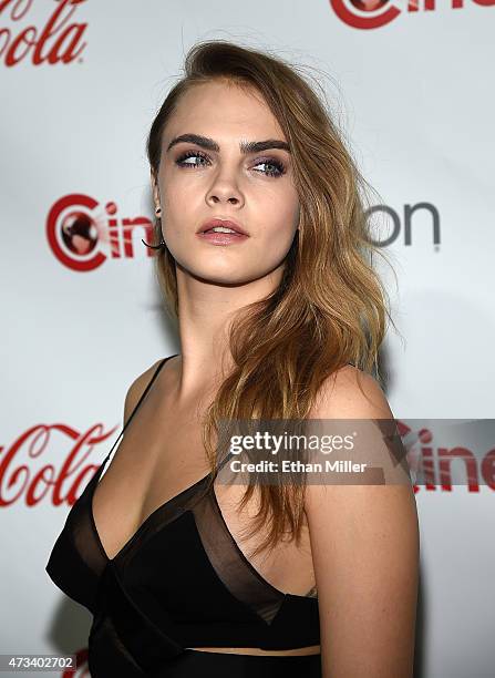 Actress Cara Delevingne, one of the recipients of the Rising Stars of 2015 Award, attends The CinemaCon Big Screen Achievement Awards Brought to you...