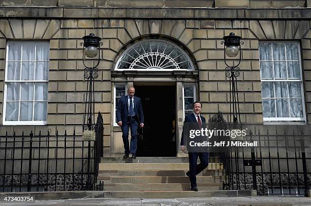 British Prime minster David Cameron leaves Bute House following a meeting with First Minister and leader of the SNP Nicola Sturgeon on May 15, 2015...