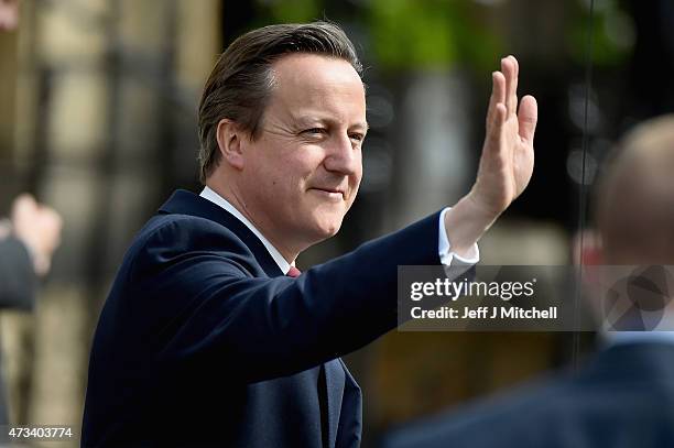 British Prime minster David Cameron leaves Bute House following a meeting with First Minister and leader of the SNP Nicola Sturgeon on May 15, 2015...