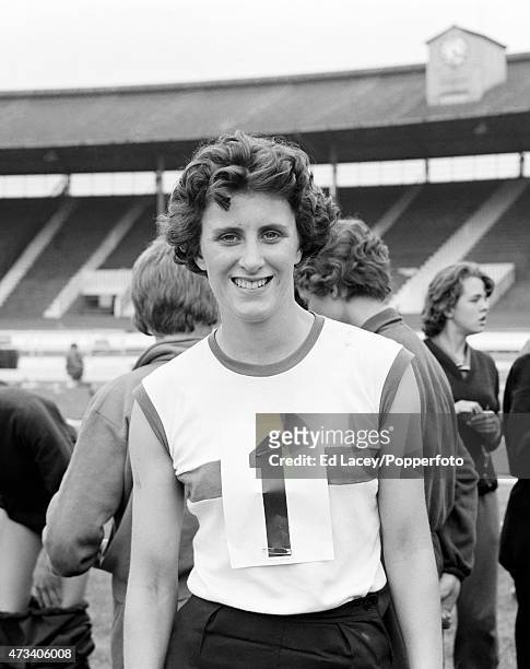 Dorothy Hyman poses for a photograph during the Women's Amateur Athletics Association Championships at teh White City Stadium in London on 2nd July,...