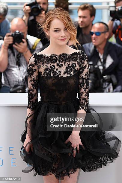 Actress Emma Stone attends the "Irrational Man" Photocall during the 68th annual Cannes Film Festival on May 15, 2015 in Cannes, France.