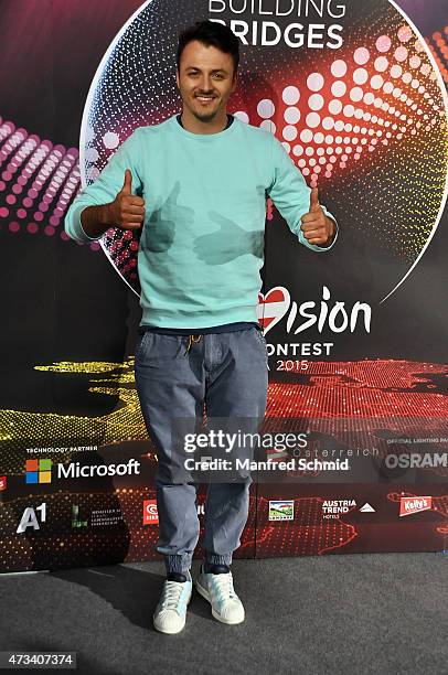 Daniel Kajmakoski who will represent F.Y.R. Mazedonia at '2015 Eurovision Festival' poses during a press meet and greet ahead of the Eurovision Song...