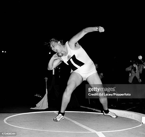 Tamara Press of Russia competing in a shot put event on 20th September, 1961.