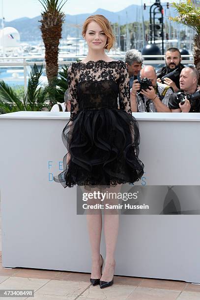 Actress Emma Stone attends the "Irrational Man" Photocall during the 68th annual Cannes Film Festival on May 15, 2015 in Cannes, France.