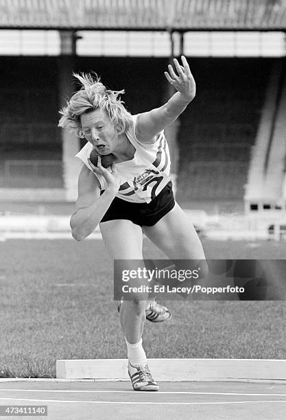 Mary Peters of Great Britain in action during a Shot Put event on 23rd August, 1963.