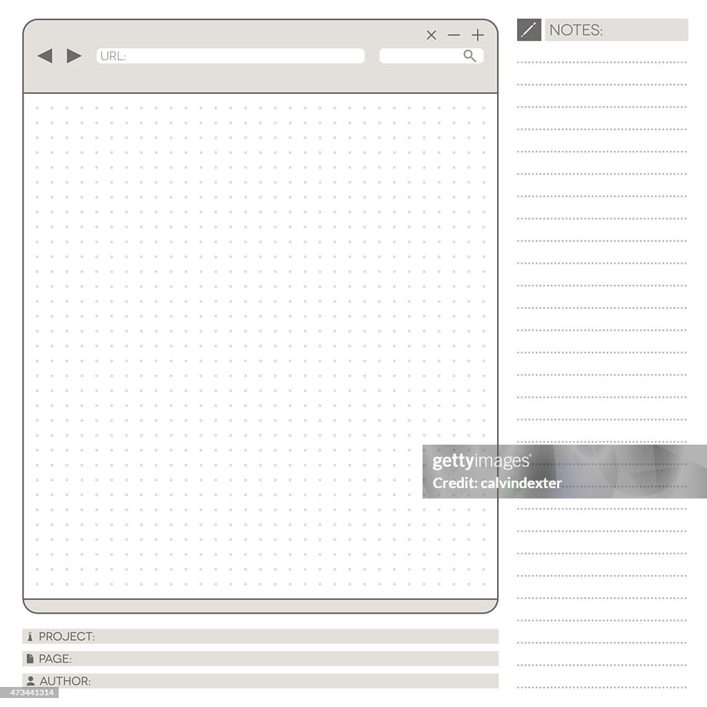 Wireframe Internet browser stencil with a dot grid