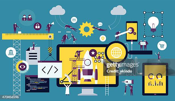 stockillustraties, clipart, cartoons en iconen met web development - computersoftware