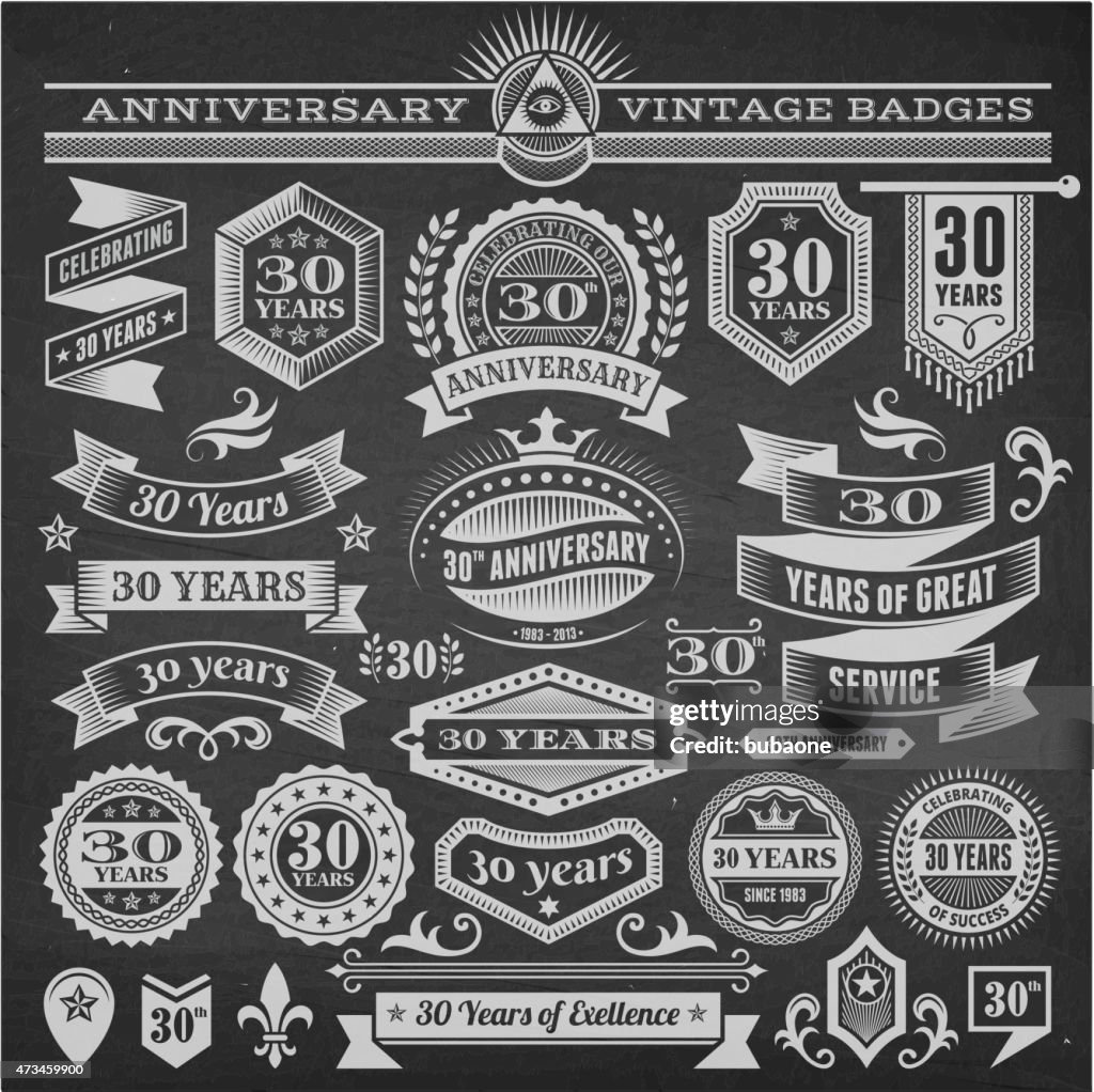 Set of 25 year annniversary hand-drawn chalkboard royalty free