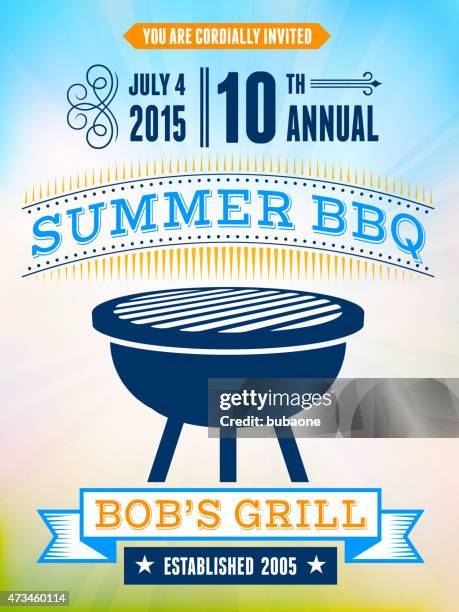 summer party picnic vintage invitation with sunlight vector back - summer grilling stock illustrations