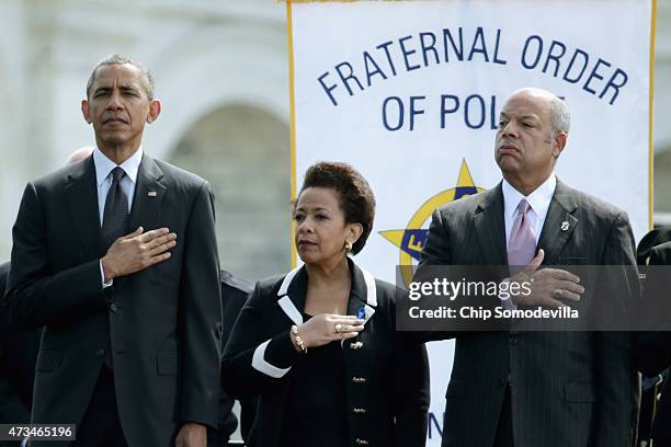 President Barack Obama, Attorney General Loretta Lynch and Homeland Security Secretary Jeh Johnson attend the 34th Annual National Peace Officers'...