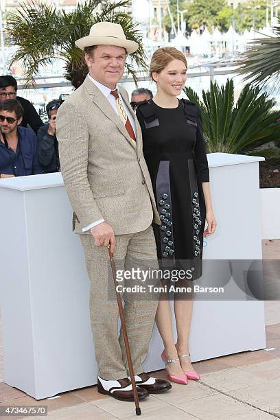 John C. Reilly and Lea Seydoux attend the "The Lobster" photocall during the 68th annual Cannes Film Festival on May 15, 2015 in Cannes, France.